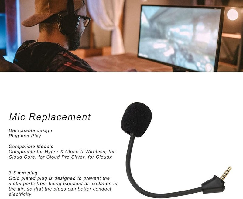 HyperX Cloud II Wireless Detachable Microphone with Gold Plated Plug Clear Sound Recording - Image 5